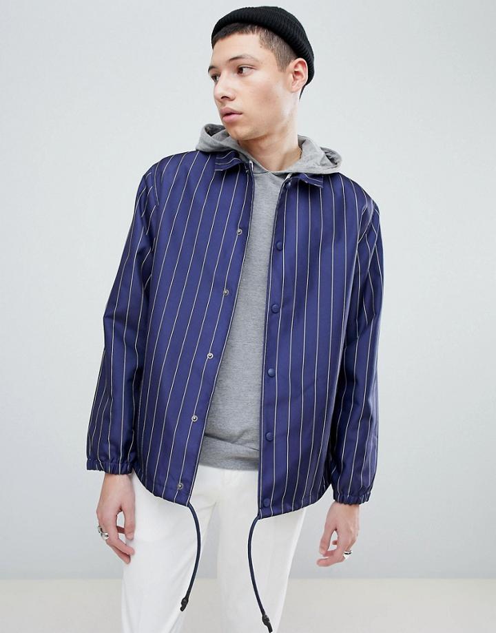 Mennace Coach Jacket In Navy Pinstripe - Navy