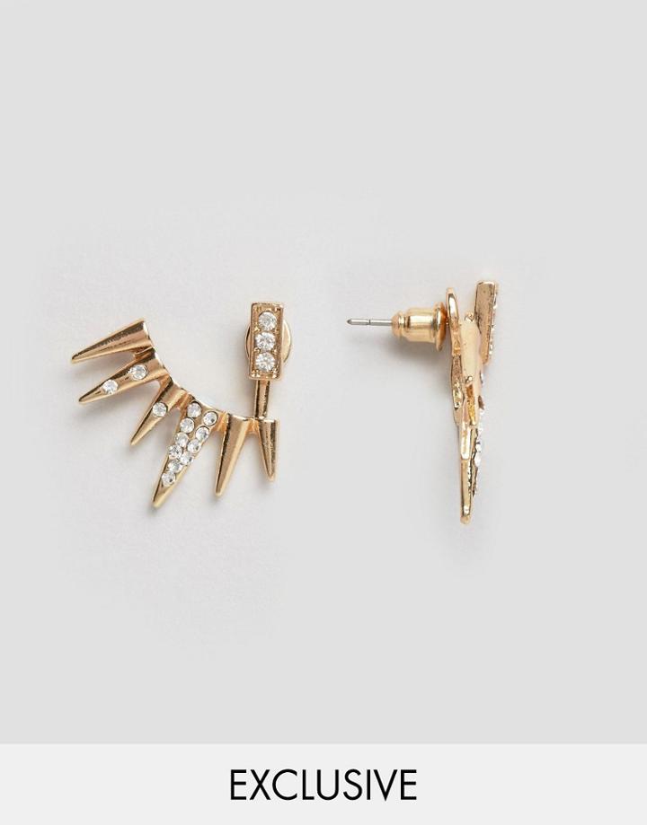 Designb London Rhinestone Spike Through & Through Earrings - Gold