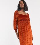 Asos Design Maternity Velvet Broderie Shirred Midi Dress In Rust