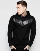 Diesel Hoodie S-mangala-lth Leather Chevron In Black - Black