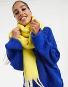 Asos Design Fluffy Two Tone Long Scarf With Tassels In Yellow