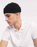 Asos Design Mini Fisherman Beanie In Black With Cable Knit