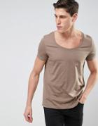 Asos T-shirt With Deep Scoop Neck In Beige - Beige