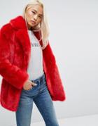Jakke Mid Length Faux Fur Coat - Red