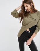 Nicce London Asymmetric Sweatshirt With Mesh Layer & Logo Embroidery - Multi