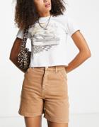 Topshop Carpenter Shorts In Tan-brown