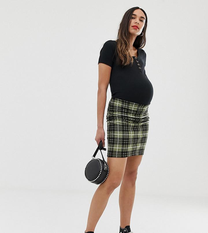 New Look Maternity Check Tube Skirt In Yellow Print - Yellow