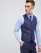 Asos Design Wedding Super Skinny Suit Vest In Indigo Linen - Navy
