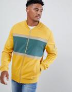Asos Design Bomber Jersey Jacket With Color Blocking And Ma1 Pocket - Yellow