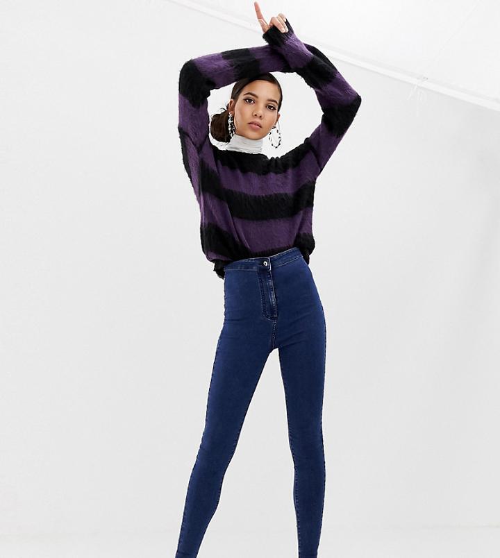 Collusion Tall Skinny High Waist Jegging In Dark Wash Blue - Blue