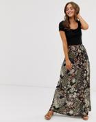 Asos Design Shirred Bask Maxi Skirt In Grunge Floral - Multi