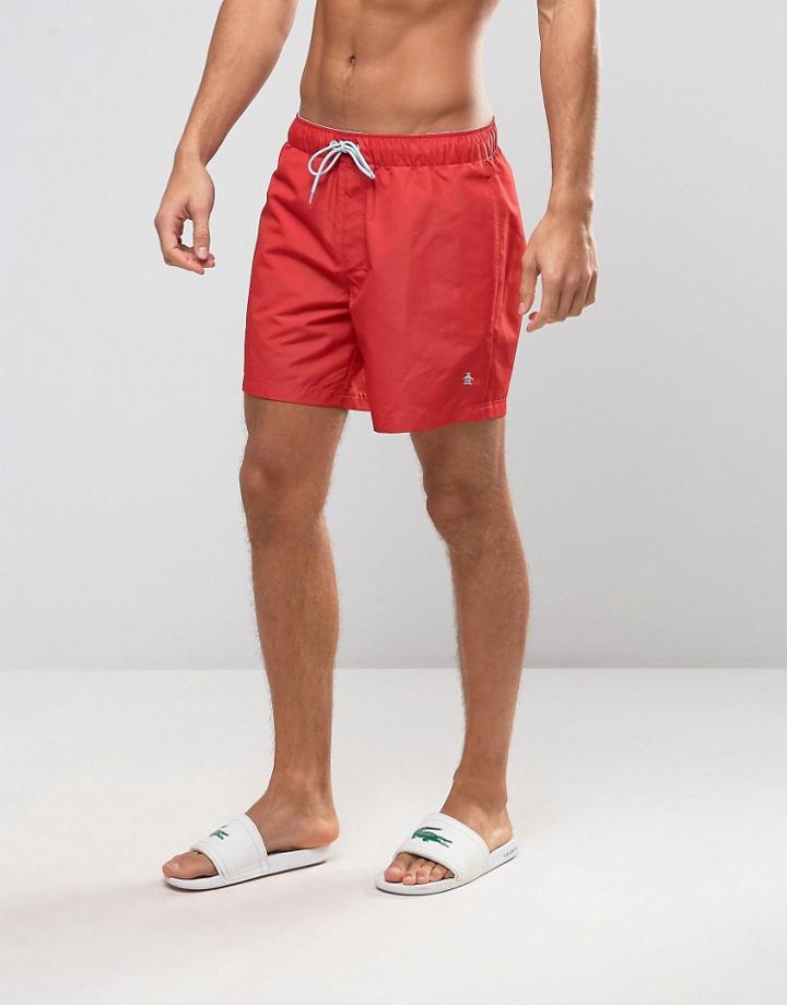 Original Penguin Swim Shorts Small Logo In Red - Red