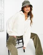 Topshop Knitted Oversized Sweater With Relaxed Collar In Cream-white