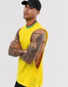 Asos Design Relaxed Sleeveless T-shirt With Extreme Dropped Armhole And Tipping In Yellow