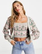 River Island Fairisle Print Cami And Cardi Set In Pink