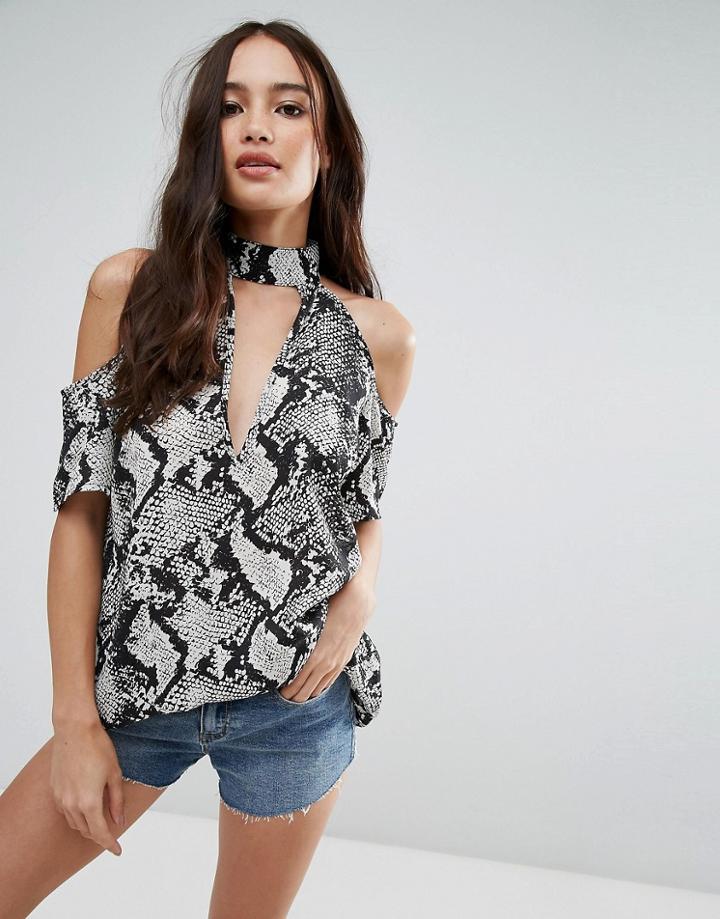 Influence Snake Print Cold Shoulder Top - Multi
