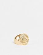 Designb London Chunky Ring With Etched Evil Eye In Gold