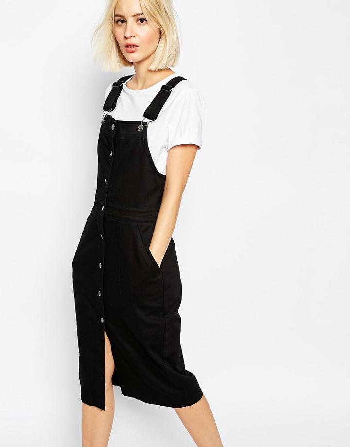 Dr Denim Nico Pinifore Denim Dress With Buttons - Black