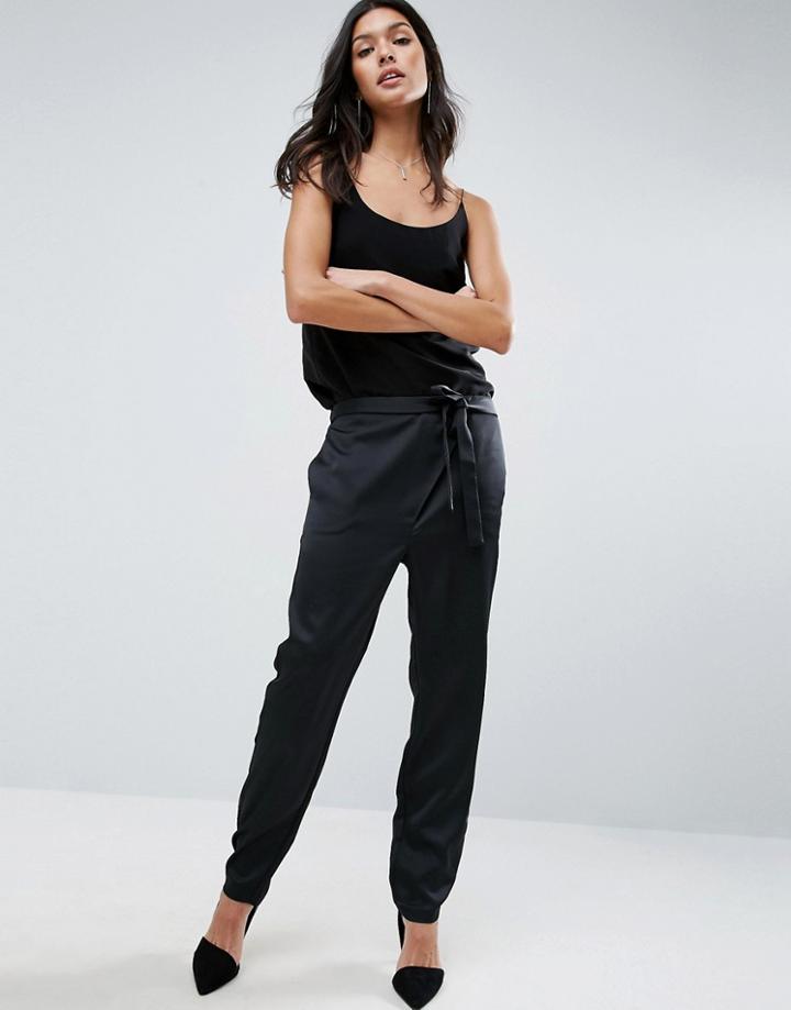 Asos Premium Tie Side Satin Peg Pants - Black