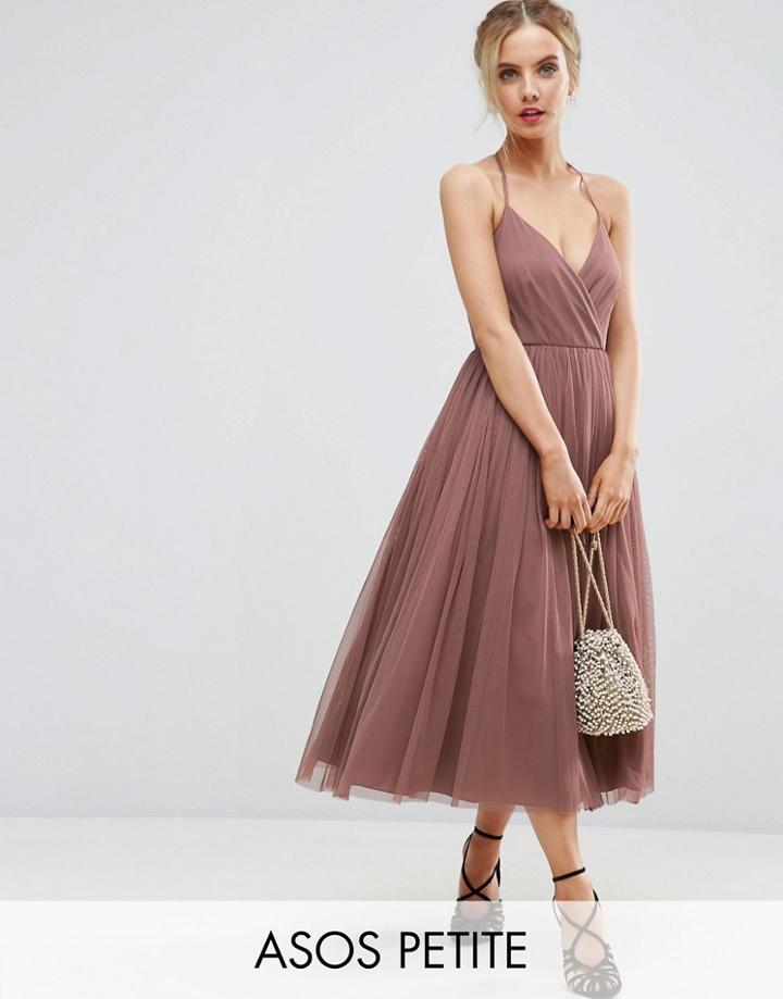 Asos Petite Pinny Extreme Tulle Mesh Midi Dress - Pink