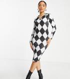 I Saw It First Petite Checkerboard Midi Dress In Mono-multi