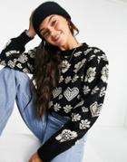Miss Selfridge Fairisle Heart Pattern Sweater-black
