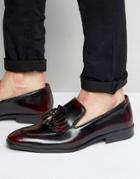 Asos Fringe Loafers In Burgundy Leather - Red