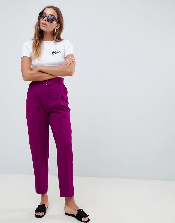 Asos Design Tailored Tapered Pants With Crazy Long Belt - Purple