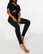 Missguided Ruched T-shirt And Leggings Loungewear Set In Black