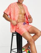 South Beach Beach Shirt In Red And Pink Swirl Print
