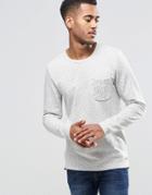 Jack & Jones Navy Long Sleeve Top With Pocket And Bird Print - White