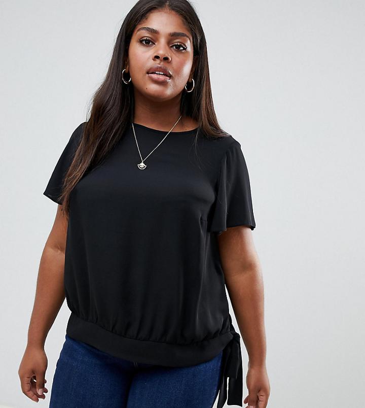 New Look Curve Side Tie Top - Black