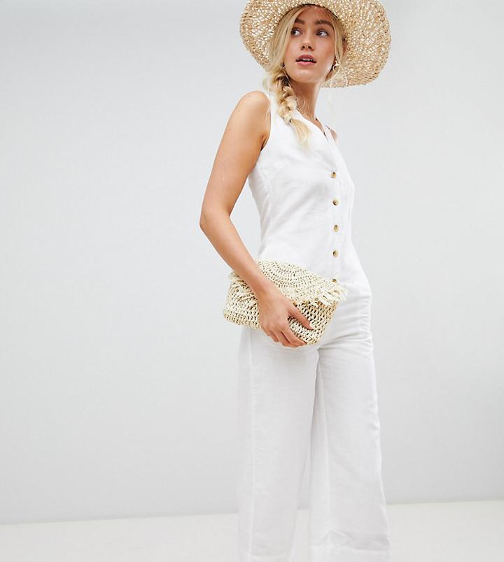 Warehouse Jumpsuit With Button Front In White