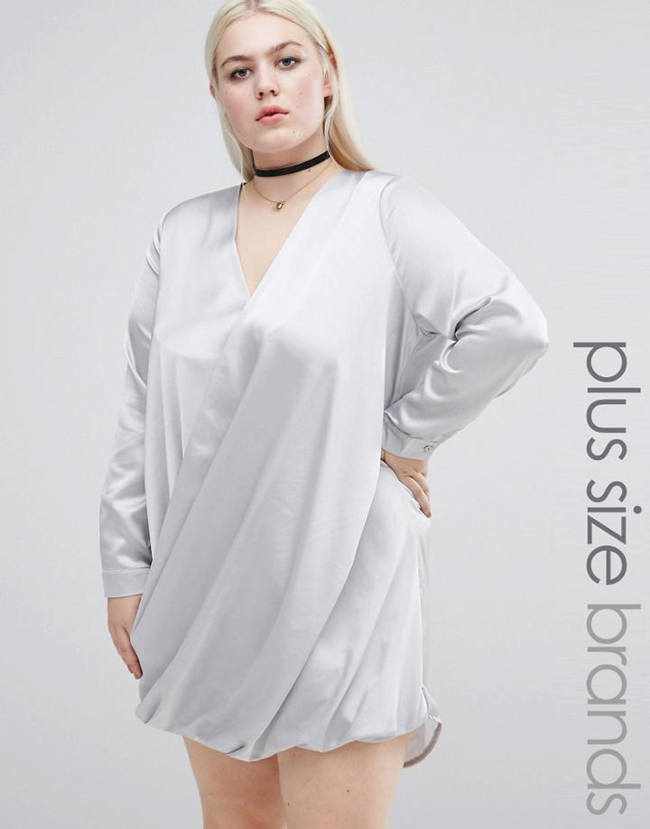 Missguided Plus Satin Wrap Over Dress - Gray