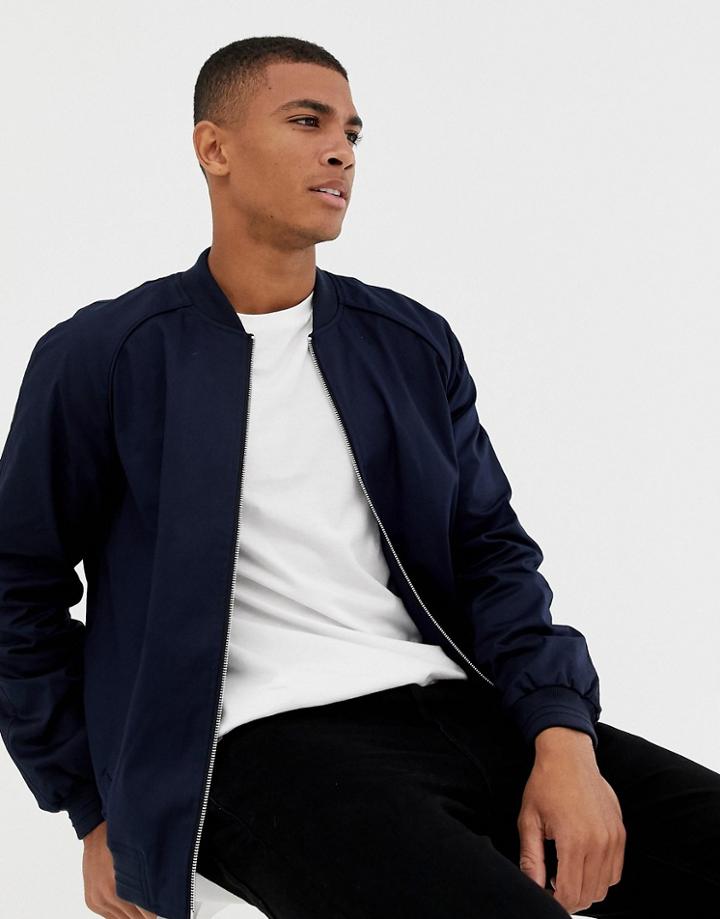 Asos Design Bomber Jacket In Navy - Navy