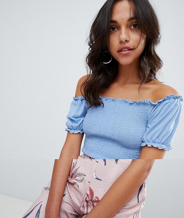 Vila Smock Top With Puff Ball Sleeve - Blue