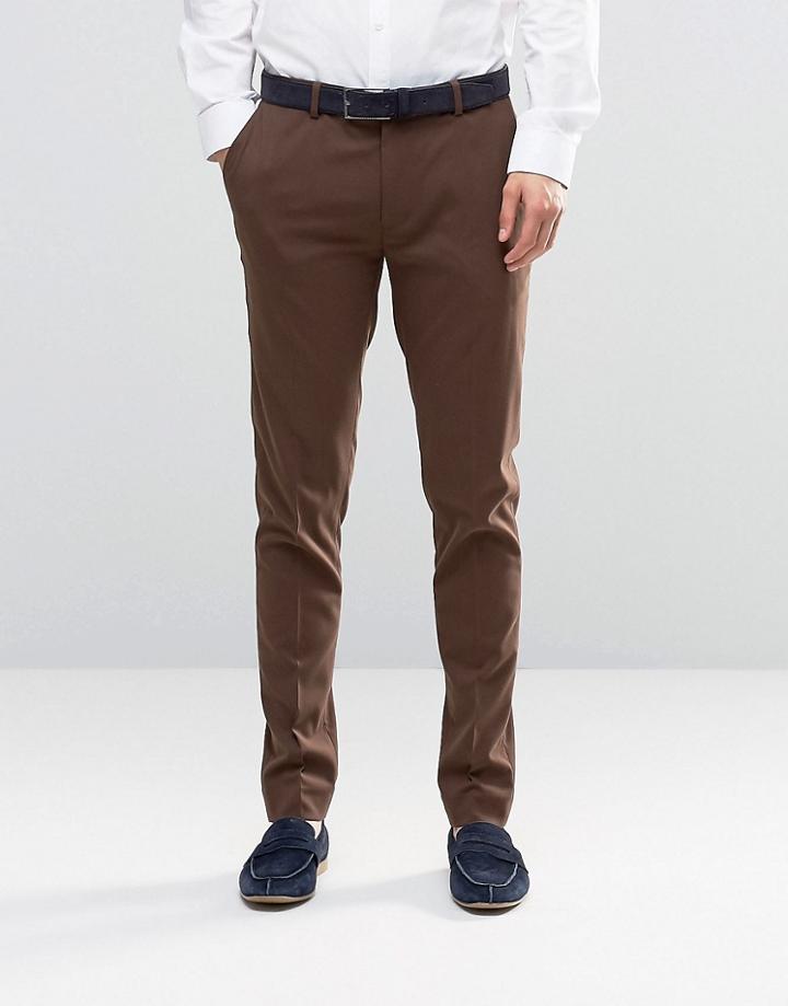 Asos Super Skinny Smart Pants In Dark Brown - Brown