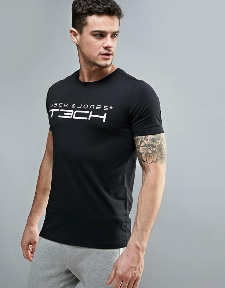 Jack & Jones Tech T-shirt With Printed Logo - Black