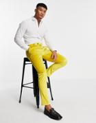 Devils Advocate Skinny Fit Velvet Suit Pants-yellow