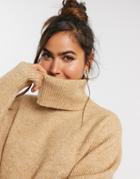 Miss Selfridge Cowl Neck Sweater In Tan-brown