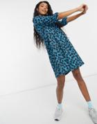 New Look Volume Sleeve Mini Smock Dress In Blue Floral-blues