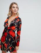 Missguided Twist Front Mini Dress In Floral - Multi
