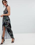 Stylestalker Avalon Floral Print Wrap Maxi Dress - Black
