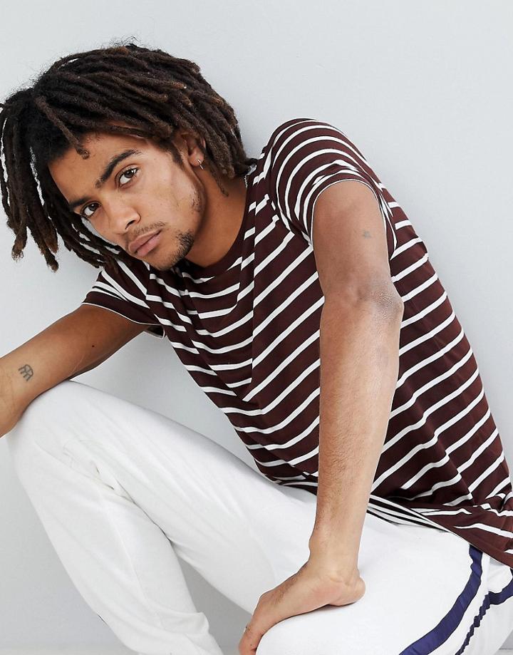 Asos Stripe T-shirt In Burgundy And White - Red