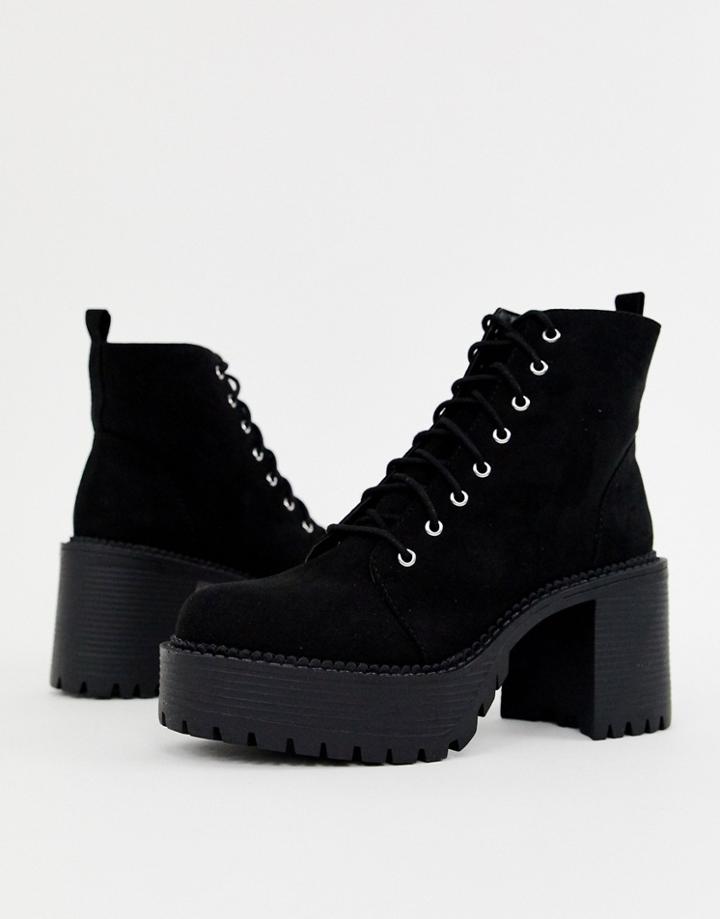 Office Animal Black Lace Up Chunky Heeled Boot