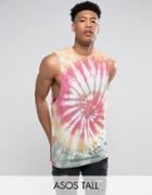 Asos Tall Longline Sleeveless T-shirt With Spiral Tie Dye Wash - Multi