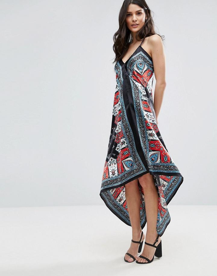 Jasmine Scarf Print Halterneck Dress - Black
