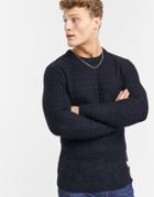 Jack & Jones Core Crew Neck Textured Sweater In Dark Navy