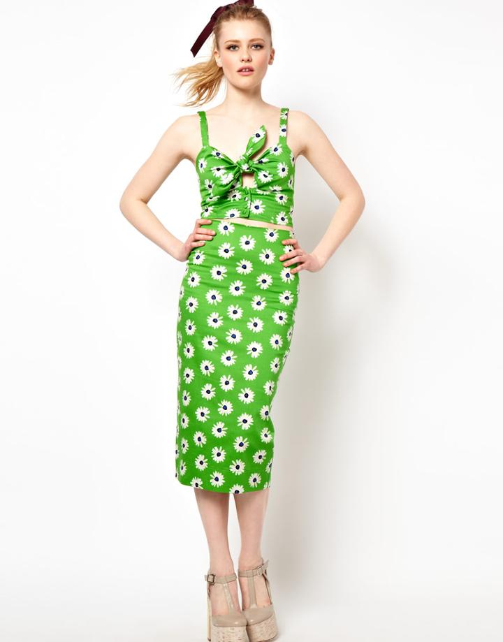 Asos Pencil Skirt In Retro Daisy Print