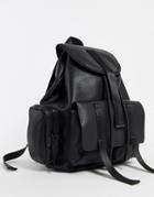 Bershka Backpack With Chain In Black Faux Leather